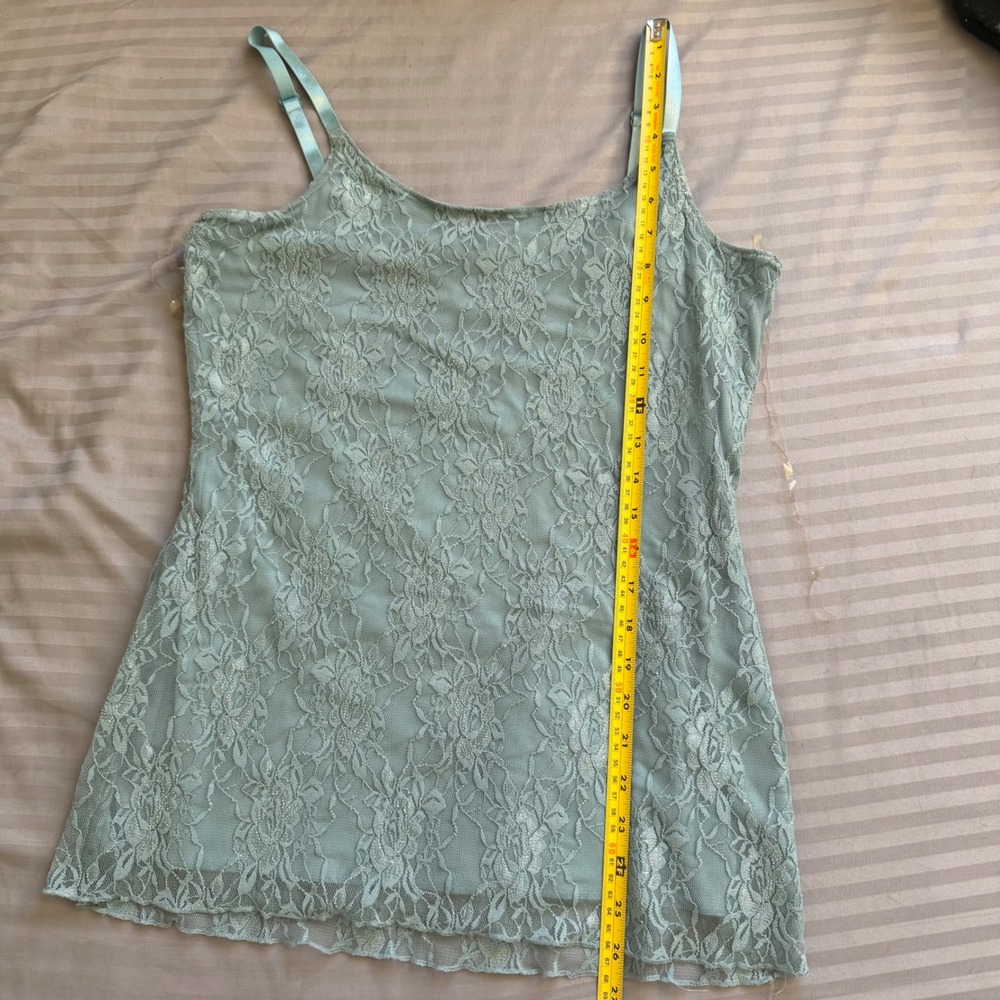 Fairycore Sage Green Floral Lace Camisole Metallic Shimmer Lined Top Large - Picture 3 of 6